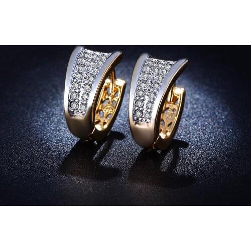 Hainon White Zircon Crystal Gold Color Small Cute Hoop Earring Vintage Lady Jewelry for Wedding Engagement Fashion Earring