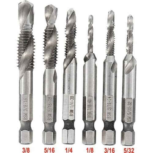 JUSTINLAU 1/8-3/8 Inch BSW Thread HSS Combination Drill Tap Bit 1/4 Inch Hex Shank Deburr Countersink Bit
