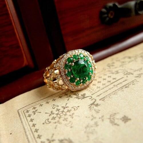 AAA Colombia 1.8ct Solid 18K Yellow Gold Cushion Cut Moissanite Green Emerald Halo Ring Fashion Fine Gold Jewelry For Women