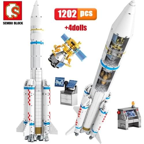 SEMBO 1202pcs City Electric Aerospace Rocket Building Blocks Creator Space Launcher Astronaut Figure Bricks Toys For Children