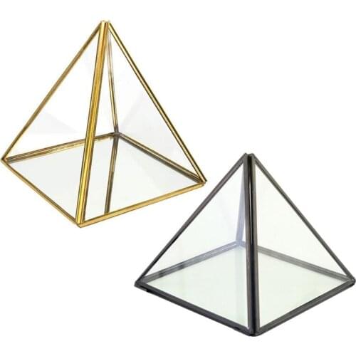 Pyramid Storage Box Glass Terrarium Design Jewelry Holder Clear Faceted Succulent Air Plant Planter Box Pot/Keepsake Black)