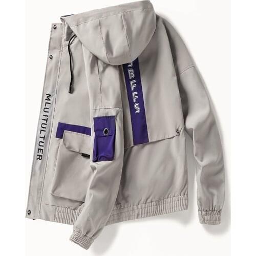 Mens zipper hooded overalls jacket Japanese masculine jackets coats windbreaker men streetwear armband patchwork biker vintage