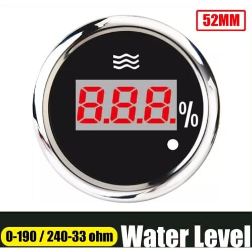 New 52mm Digital Water Level Gauge 0~190 / 240~33 ohm Water Level Meter With Alarm For Marine Auto Car Boat Accessories
