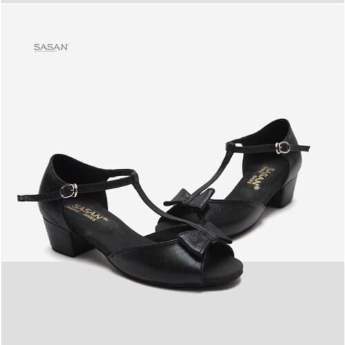 SASAN Dance Shoes Bow Leather Childrens Latin Dance Shoes With Soft Bottom Girls Latin Ballroom Dance Shoes Wholesale S-5556