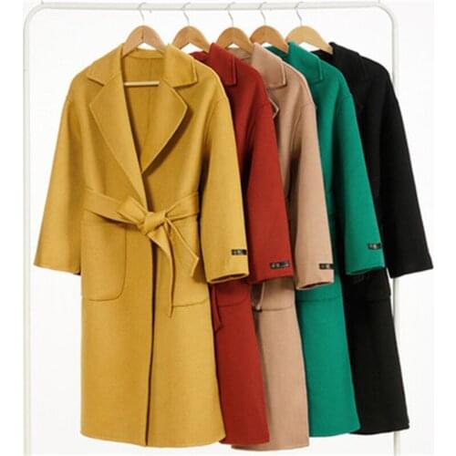 Autumn Winter Fashion New Mid-Length Double-Breasted Long-Sleeved Loose Double-Sided Wool Coat Temperament Female Trend 096