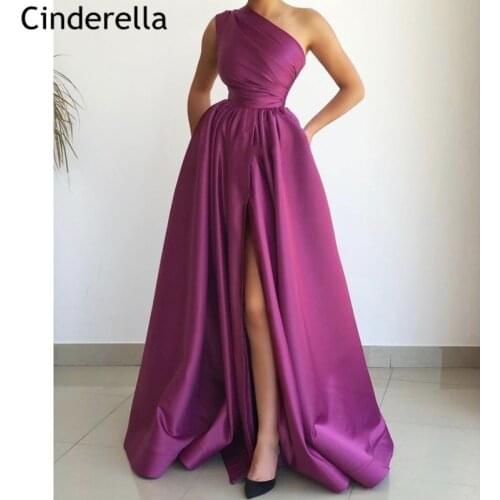 Prom Dresses Purple One Shoulder A-Line Side Slit Satin Pleated Prom Dresses With Zipper Back vestidos de fiesta de noche