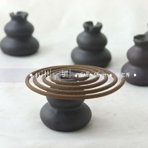 Pottery clay gourd incense holder for incense sticks,coils.2 sizes-h6.5cm&h3.3cm.Portable incense burner for daily aroma use