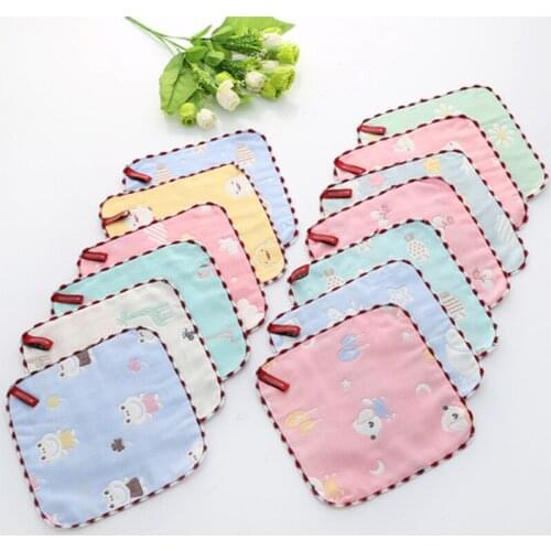 Baby Towel Cotton 6 layers Gauze 25*25cm Newborn Infant Cartoon Face Hand Bathing Bib Handkerchief Baby Stuff Baby Towel Washed
