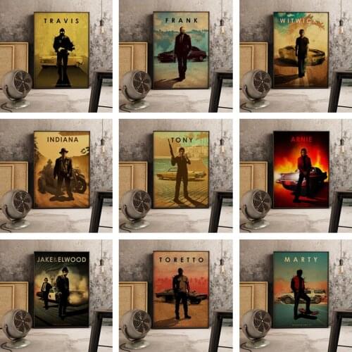 Various movie protagonist man and car retro poster wall decor painting living room Home Decor Quality Canvas Art Decor