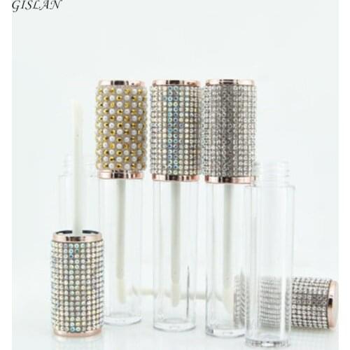 GISLAN 4.5ml Empty Lip Gloss Tubes Clear Bottle Body Plastic Lip Gloss Containers with Rhinestones Filling Bottles Cosmetic Pack