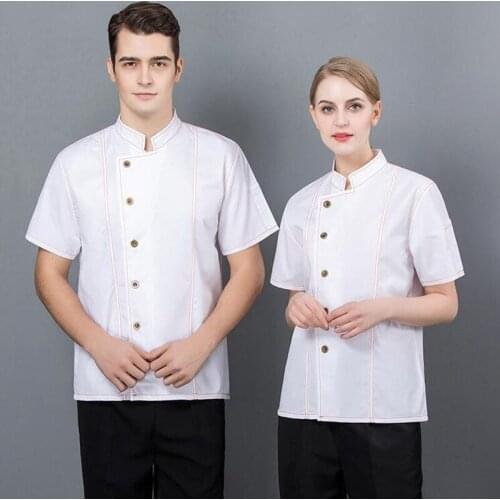 Chefs Work Clothes Short-sleeved Bakery Restaurant Kitchen Fast Food Shop Cook Uniform Man Women Breathable Overalls H2069