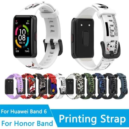 Printing Strap For Huawei Band 6/Honor Band 6 Strap Graphic Print Watchband Sport Wrist Band Smart Wristband Bracelet Accessory