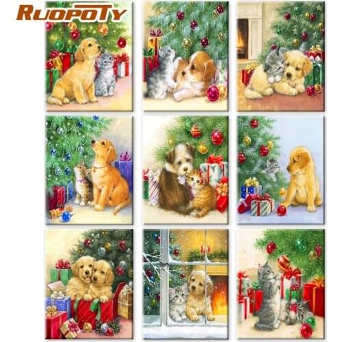 RUOPOTY Coloring By Number Christmas Dog Acrylic Handpainted Paint For Adult Home Decor