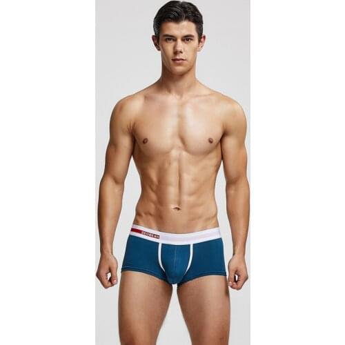 2020 SEOBEAN New Mens Sexy Underwear printing Boxers Low-Waist U Convex Underpants Breathable Solid Cotton Boxer Shorts