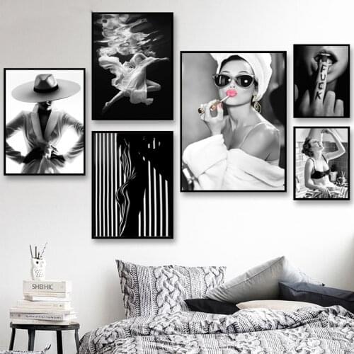 Modern Fashion Wall Art Black White Beauty Underwater Woman Print Sexy Female Canvas Painting Posters and Prints Home Decor