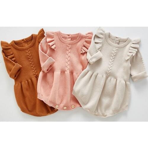 Newborn Baby Girls Boys Knitted Romper Baby Clothes Cotton Woolen Baby Rompers Ruffle Infant Baby Boys Jumpsuit Triangle Sweater