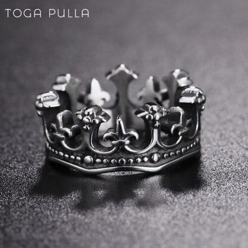 Vintage Gothic Crown Ring Men Women 316L Stainless Steel Punk Biker Ring Male Hip Hop Jewelry Size 7-13