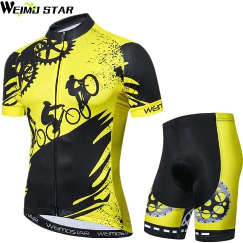 Weimostar 2021 Pro Team Yellow Cycling Jersey Set Summer Short MTB Bike Jersey Ropa Ciclismo Quick Dry Bicycle Cycling Clothing