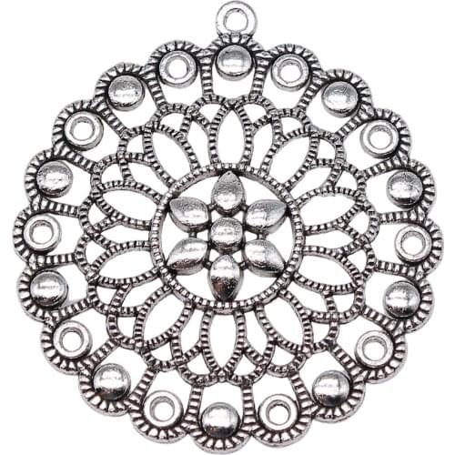 WYSIWYG 1pcs 57x53mm Bohemia Flower Charm Round Motif Pendants Big Motif Charm Vintage DIY Accessories For Jewelry Making