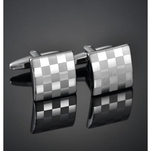 Men Business Wedding Accessories Clasp Jewelry Fashion Cufflink Geometric Square Grid Cufflinks Necktie Tie Clasps Cuff Links