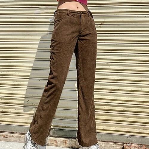 FashionWomen Pants Casual Solid Color Pocket Button Long Trousers Straight Corduroy Pants Casual and Comfortable 2021