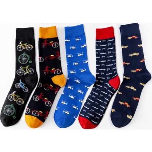 Happy Socks Men Women Bicycle Motorcycle Helicopter Breathable Comfortable Funny Socks Colorful Medium Tube Cotton Sock