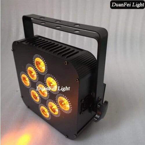12 pieces indoor led washing par rgbwa uv dmx wireless battery flat par led 9x18w