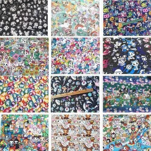 145cm Width Japanese Cartoon Unicorn/Donuts Print Polyester Canvas Fabric for Boy Bags Slipcover Cushion Cover Curtain DIY
