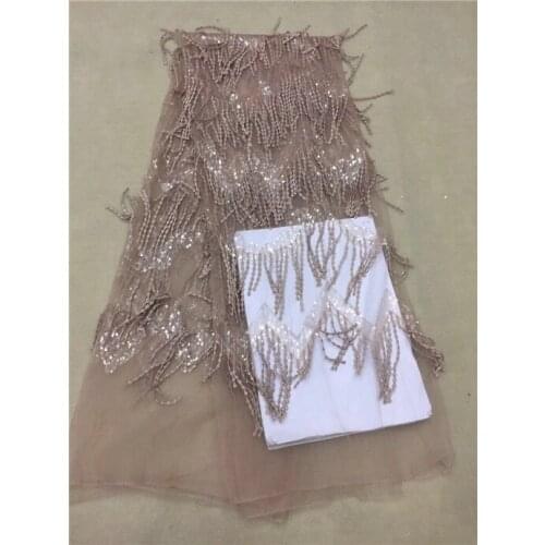 2018 Latest Teal African French Lace Fabric High Quality African Tulle 3d Lace Fabric with sequins For Wedding champagne White