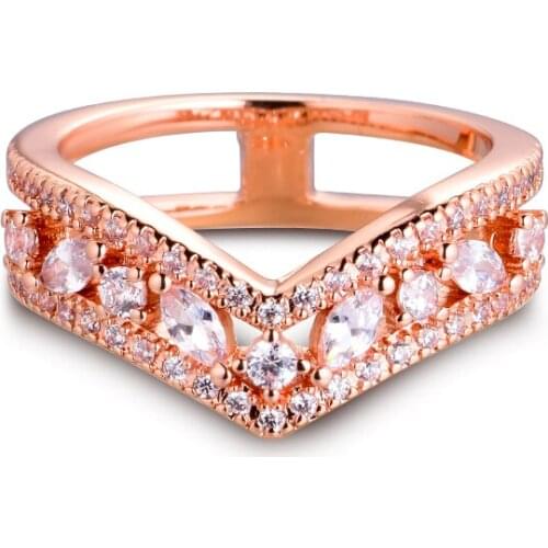 2020 new 925 Sterling Silver Ring Ring Plated Rose Gold Ring Sparkling Marquise Double Wishbone Rings For women