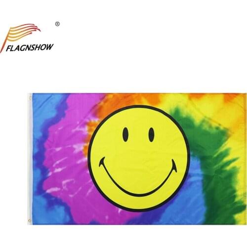3x5 Ft Tie-dye Smiley Rainbow Flag