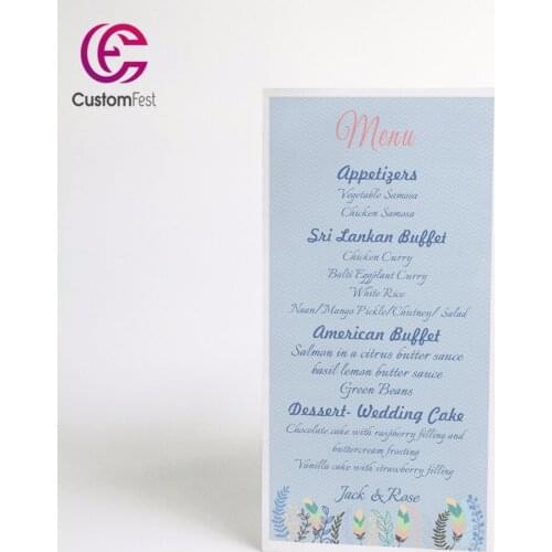 50pcs/lot Personalized menu Spring green menu whole set available MU008