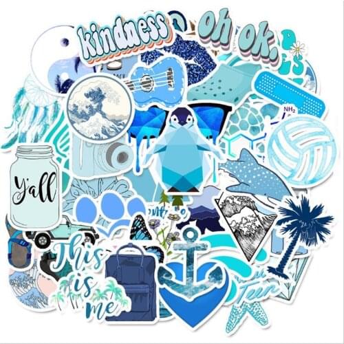 50pcs Cartoon Little blue fresh graffiti Sticker Waterproof for Laptop Skateboard Suitcase Guitar Furniture Decal Toy Sticker