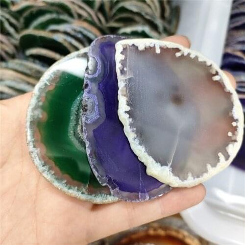 6.5-7.5cm Purple Grey green Agate Slice Geode Polished Crystal Quart Home Decoration