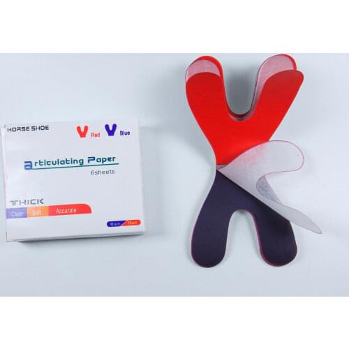 72Sheets/Box Articulating Paper Dental Horse Shoe Red +Blue Thick 100μm Occlusal Record Denture Hydrophilic