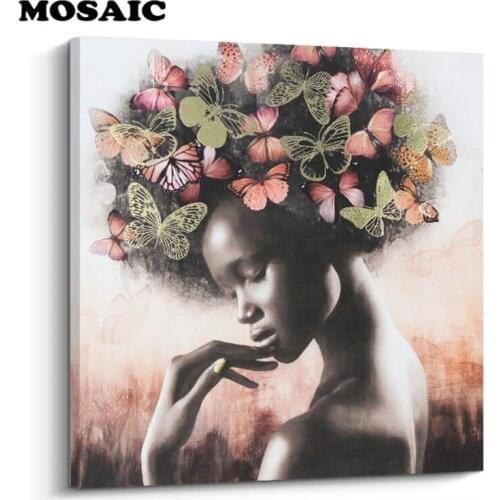 Full Diamond Square round 5D DIY Diamond Painting Sexy Beauty with Butterflies Diamond Embroidery Cross-stitch African woman