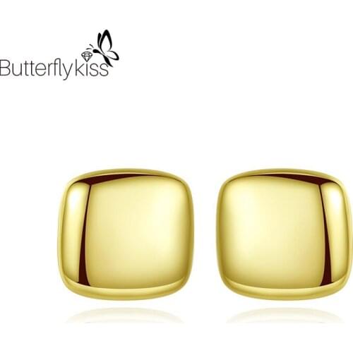 BK 2021 Trendy Women’s Earrings Sweet Square Real 925 Sterling Silver Ear Stud Simple 13*13mm Fine Jewelry Gift To Girlfriend