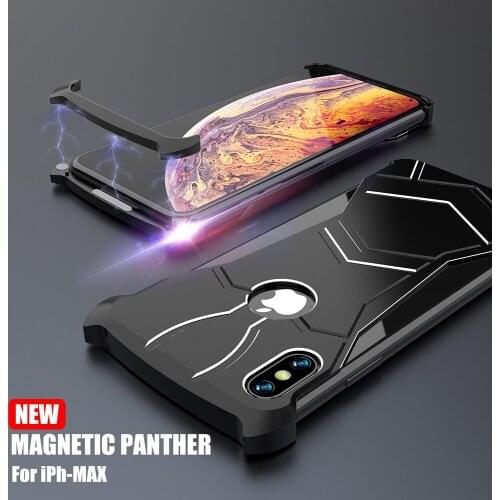 For iPhone XS XR XS Max 6.5"7 8 Plus Cover R-Just Luxury Panther Aluminum Metal Bumper Magnetic Shockproof Protection Phone Case