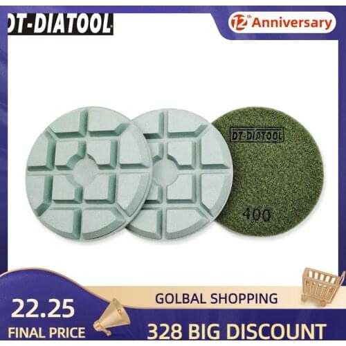 DT-DIATOOL 3pcs Dia 100mm/4" Grit#200 Thickened Diamond Concrete Polishing Pad Resin Bond Sanding Disc Repairing Concrete Floor