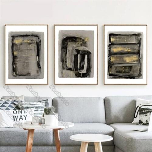 Canvas Painting Wall Poster Abstract Watercolor Drawing Pictures with Gray Color Little Yellow for Home Rooms Wall Decoration