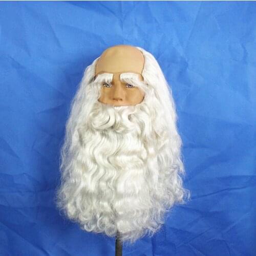 Santa Claus Wig and Beard Synthetic Hair Short Cosplay Wigs for Men White Hairpiece Accessories Santa Beard for Christmas Gift