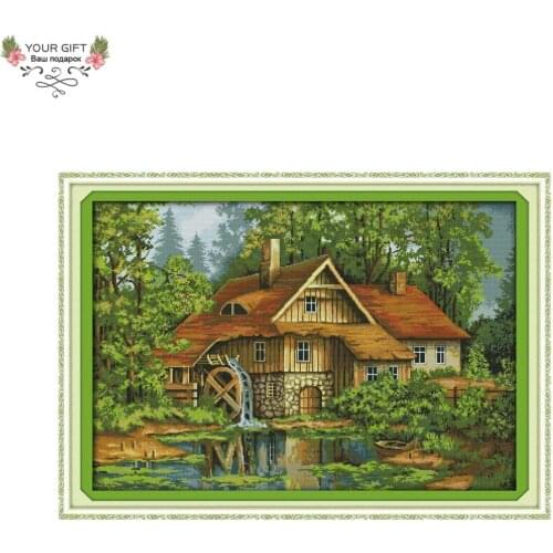 Joy Sunday F677 Free Shipping 14CT 11CT Counted and Stamped Home Decor Cabin With Water Truck Needlework Embroidery Cross Stitch