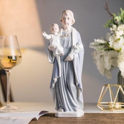 Nordic Style Ceramic Figure Sculpture Ornaments Living Room Catholicism Statue of Jesus Family Church Craft Christmas Decoration