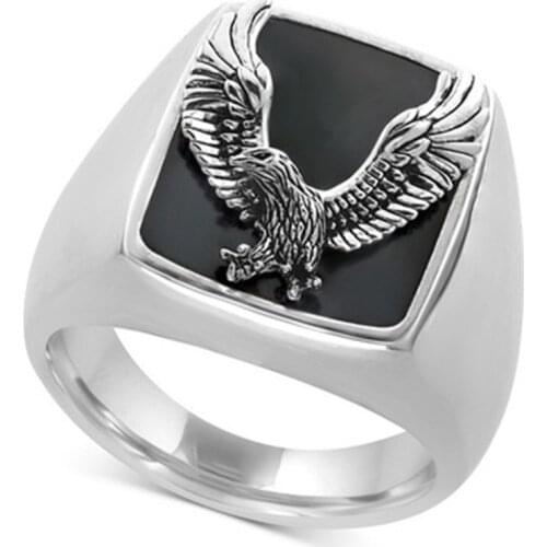 Ofertas Wholesale Hip Hop Punk Unique Exquisite Black Enamel Eagle Wings Rings for Men Birthday Anniversaryg Party Banquet