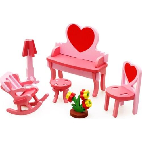 Hot Model Brand High Quality 1 Set Kids Children DIY Educational Toy Wooden 3D Assembly Puzzle Home Table Chair Dresser Toys