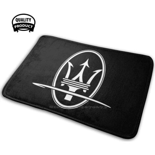 Maserati Trident Logo White Comfortable Door Mat Rug Carpet Cushion Alfa Romeo Auto Car Fiat Italy Logo Luxury Car Racing Aston