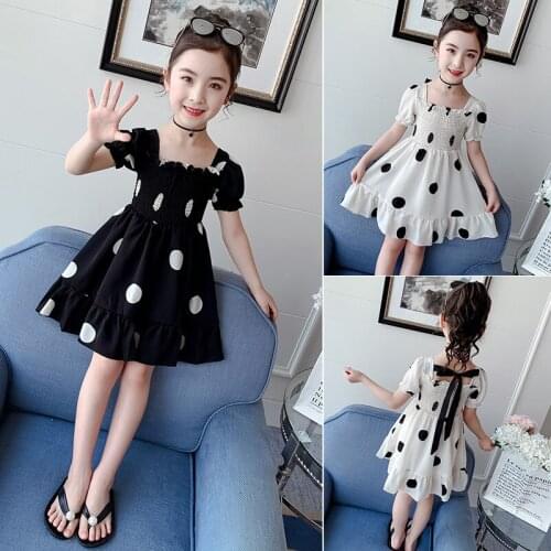 Fashion Princess Party Dress Elegant Polka Dot Dresses for Children 3- 12 Year Old Baby Girl Short Sleeve Wedding Party Clothes