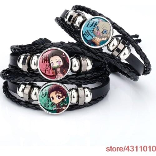 Fashion anime Demon Slayer Kimetsu no Yaiba bracelet Kamado Tanjirou Nezuko leather rope charm bracelet Bangles handmade