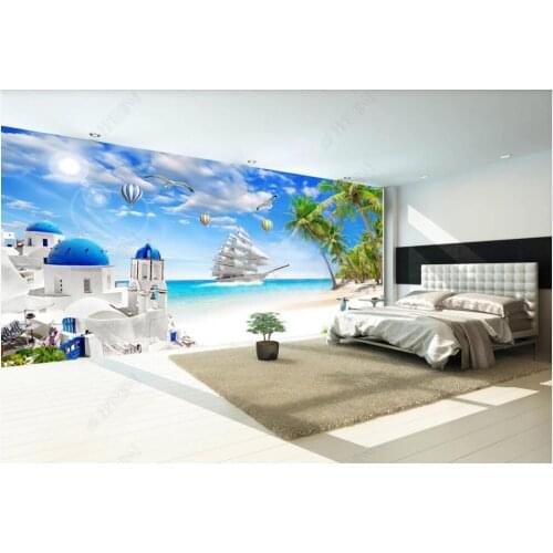 Custom mural 3d photo wallpaper Seaside building coconut tree beach scenery home decor living room wallpaper for walls 3 d