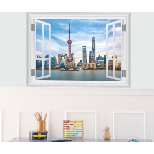 3D Window World famous monuments broken wall vivid Wall Sticker Decal Home Decor Living Room Bedroom Mural art Wall Decals